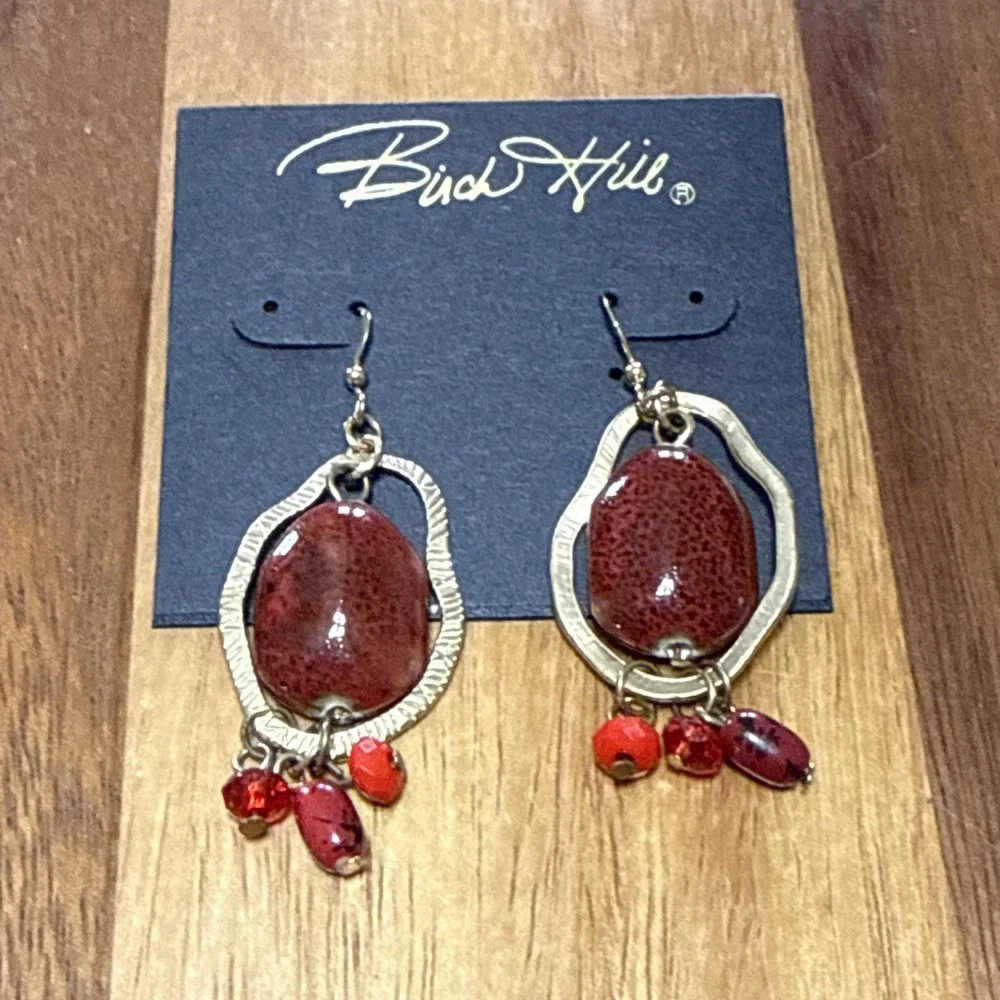 Buck Hill Nwt Boho Artisan Red Stones With Gold Colored Inserts
